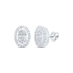 Earrings | 10kt White Gold Womens Baguette Diamond Oval Earrings 3/8 Cttw | Splendid Jewellery GND