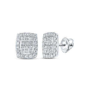 Earrings | 10kt White Gold Womens Baguette Diamond Rectangle Cluster Earrings 1 Cttw | Splendid Jewellery GND