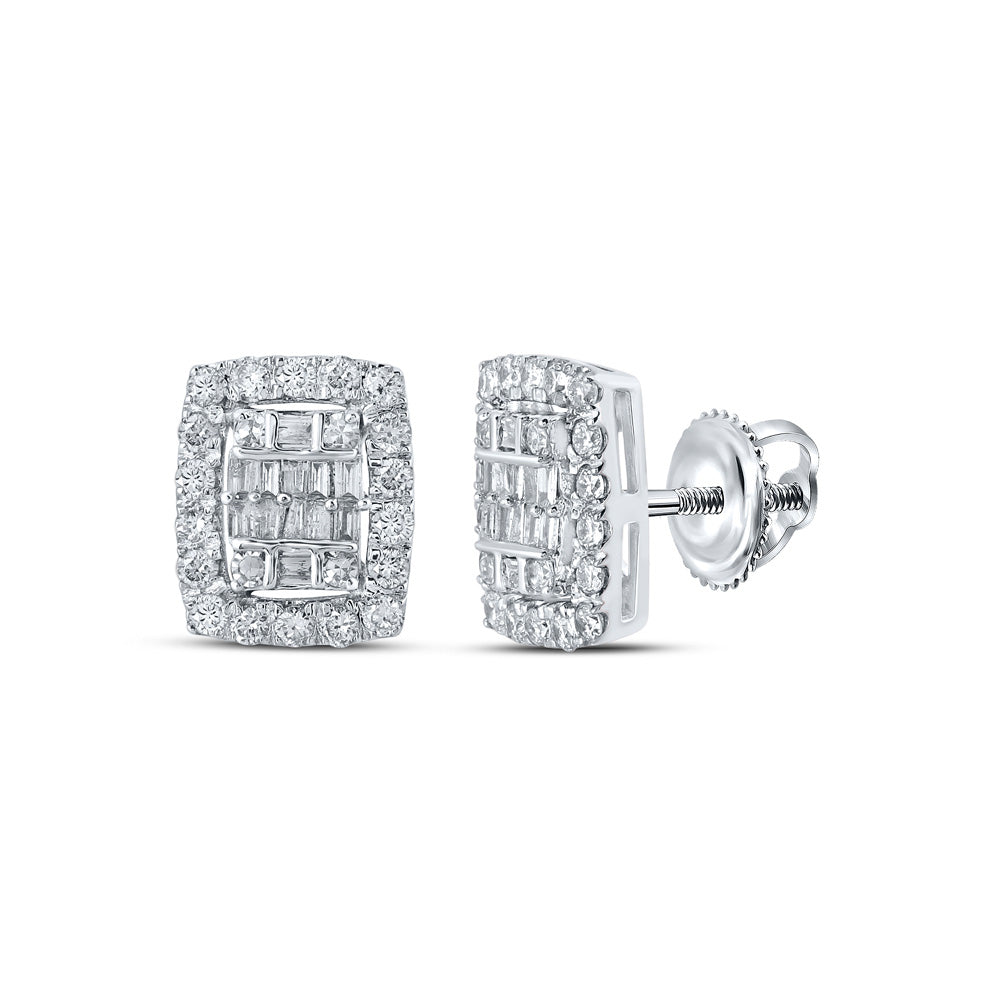 Earrings | 10kt White Gold Womens Baguette Diamond Rectangle Cluster Earrings 1/2 Cttw | Splendid Jewellery GND