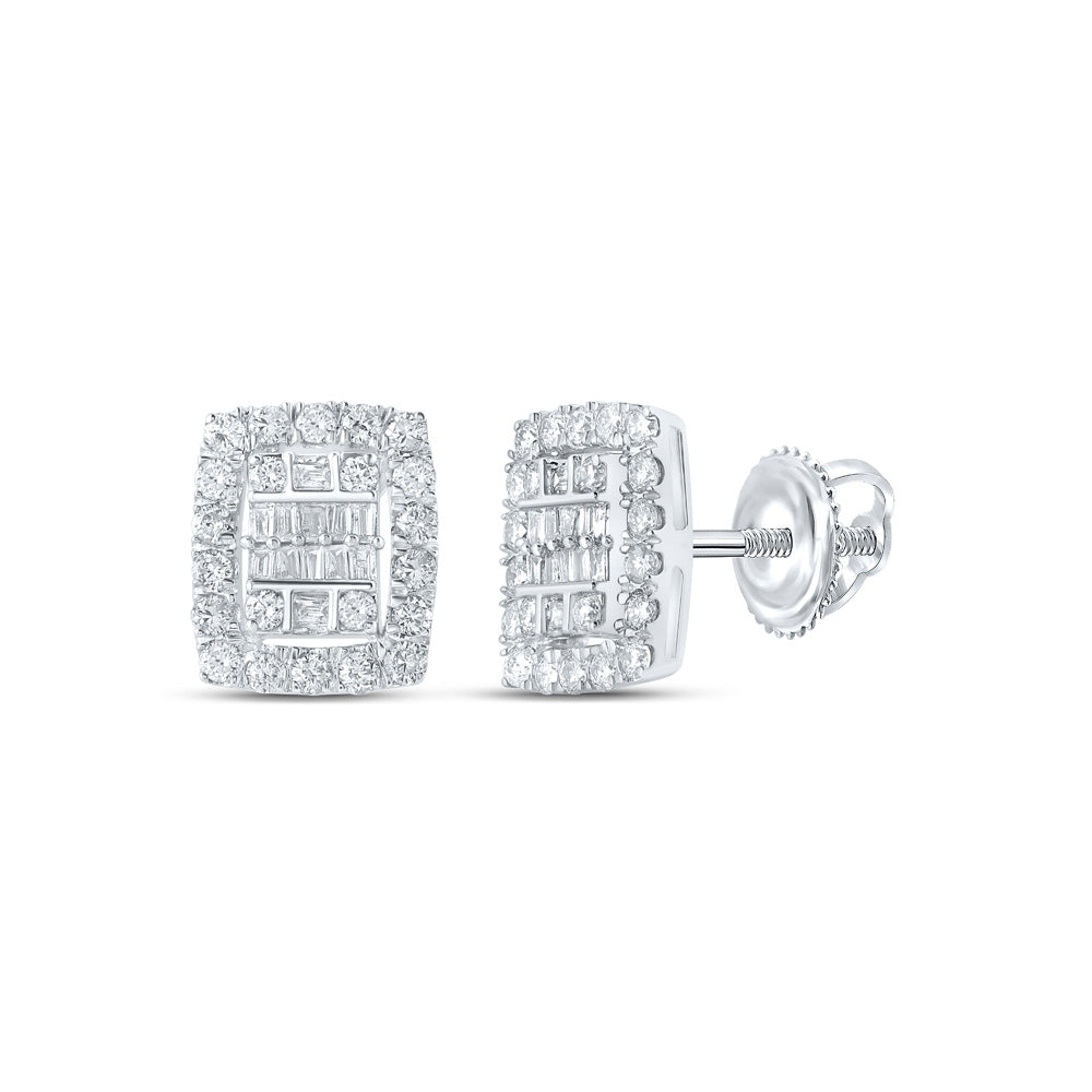Earrings | 10kt White Gold Womens Baguette Diamond Rectangle Cluster Earrings 3/4 Cttw | Splendid Jewellery GND