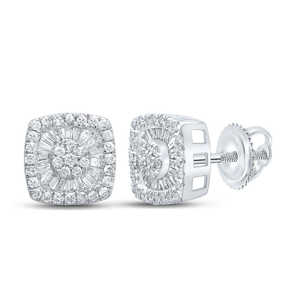 Earrings | 10kt White Gold Womens Baguette Diamond Square Cluster Earrings 7/8 Cttw | Splendid Jewellery GND