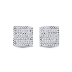 Earrings | 10kt White Gold Womens Baguette Diamond Square Earrings 1/3 Cttw | Splendid Jewellery GND