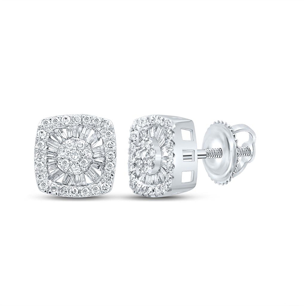 Earrings | 10kt White Gold Womens Baguette Diamond Square Earrings 3/8 Cttw | Splendid Jewellery GND