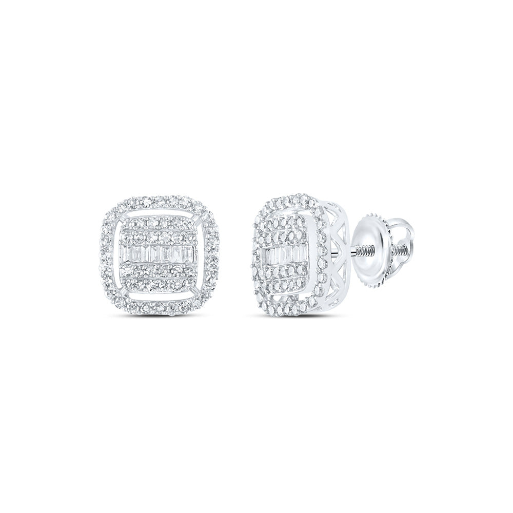 Earrings | 10kt White Gold Womens Baguette Diamond Square Earrings 5/8 Cttw | Splendid Jewellery GND