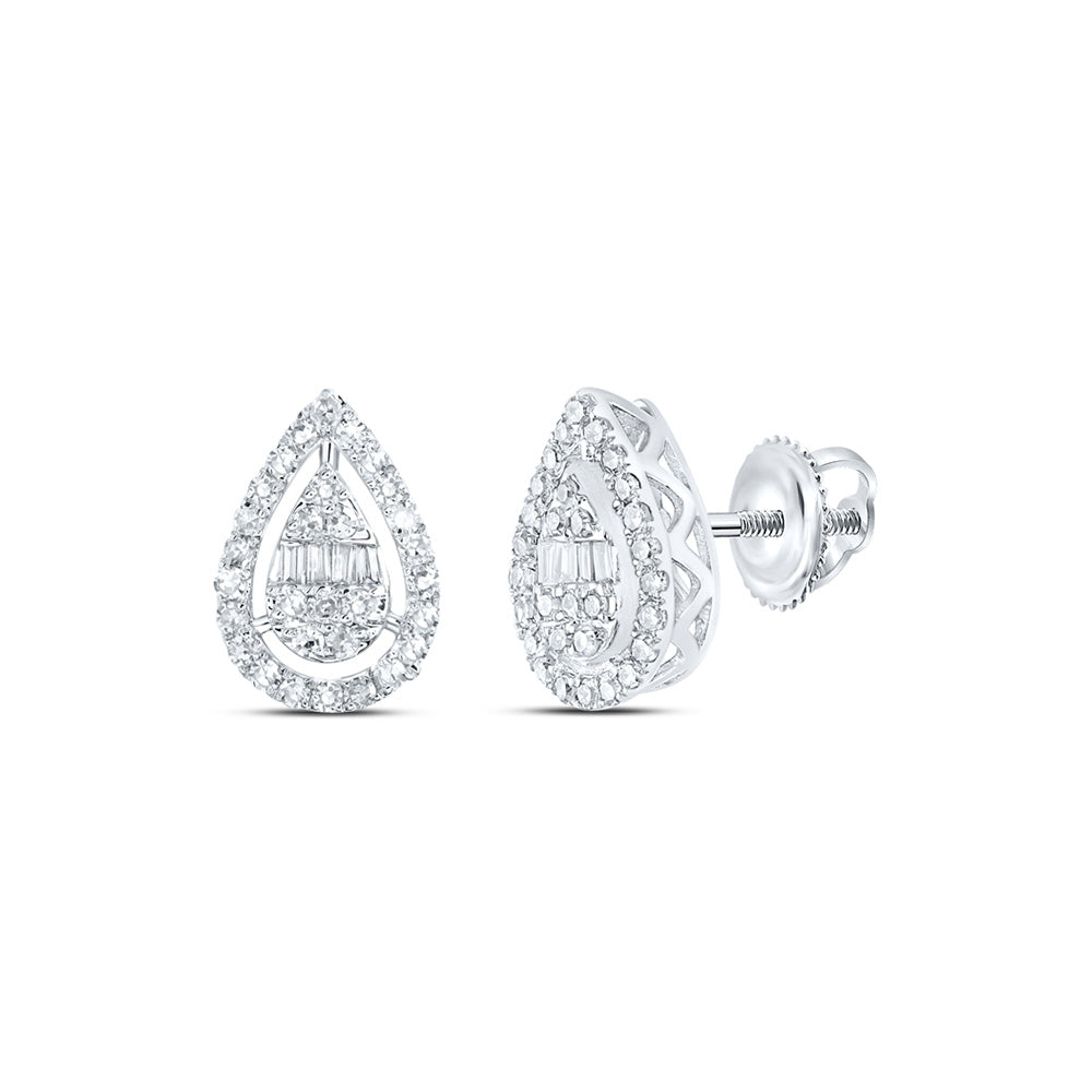 Earrings | 10kt White Gold Womens Baguette Diamond Teardrop Earrings 3/8 Cttw | Splendid Jewellery GND