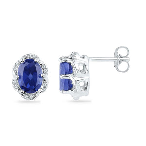 Earrings | 10kt White Gold Womens Oval Lab-Created Blue Sapphire Solitaire Diamond Earrings 2-1/2 Cttw | Splendid Jewellery GND