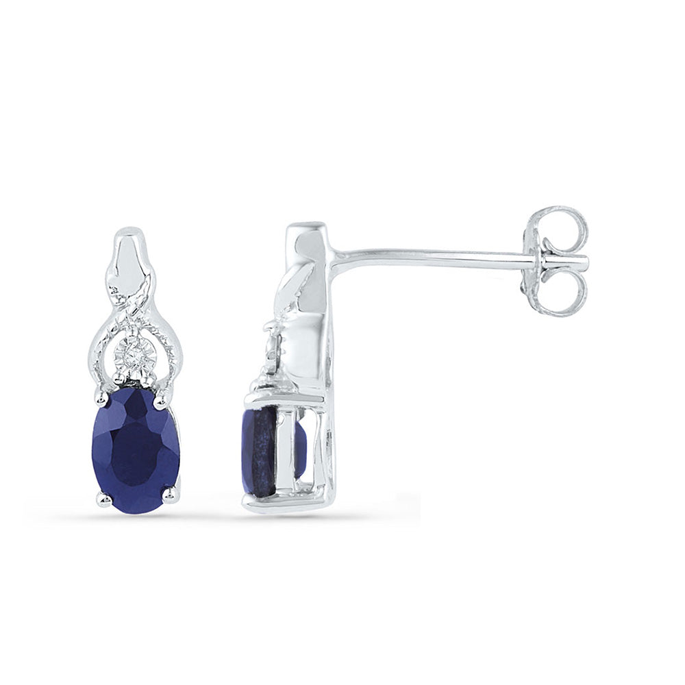 Earrings | 10kt White Gold Womens Oval Lab-Created Blue Sapphire Stud Earrings 7/8 Cttw | Splendid Jewellery GND