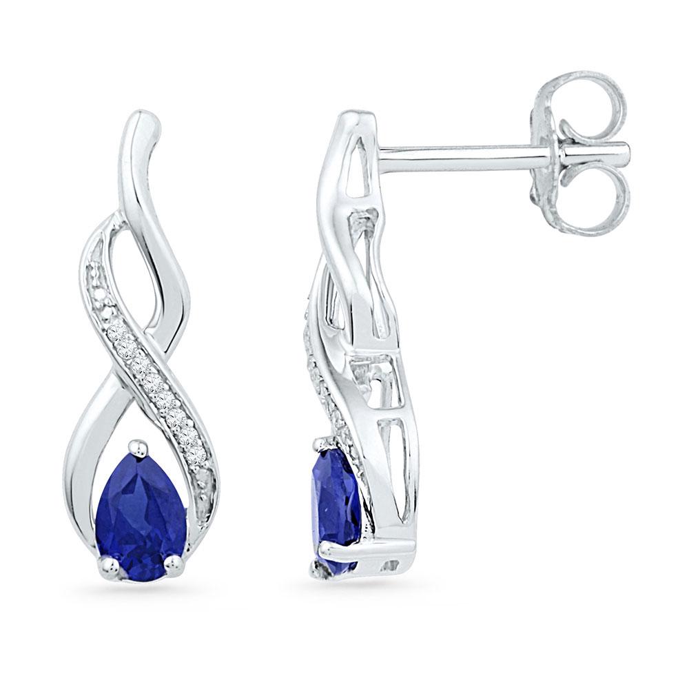 Earrings | 10kt White Gold Womens Pear Lab-Created Blue Sapphire Diamond Stud Earrings 1 Cttw | Splendid Jewellery GND