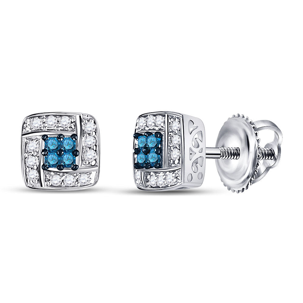 Earrings | 10kt White Gold Womens Princess Blue Color Enhanced Diamond Square Earrings 1/6 Cttw | Splendid Jewellery GND