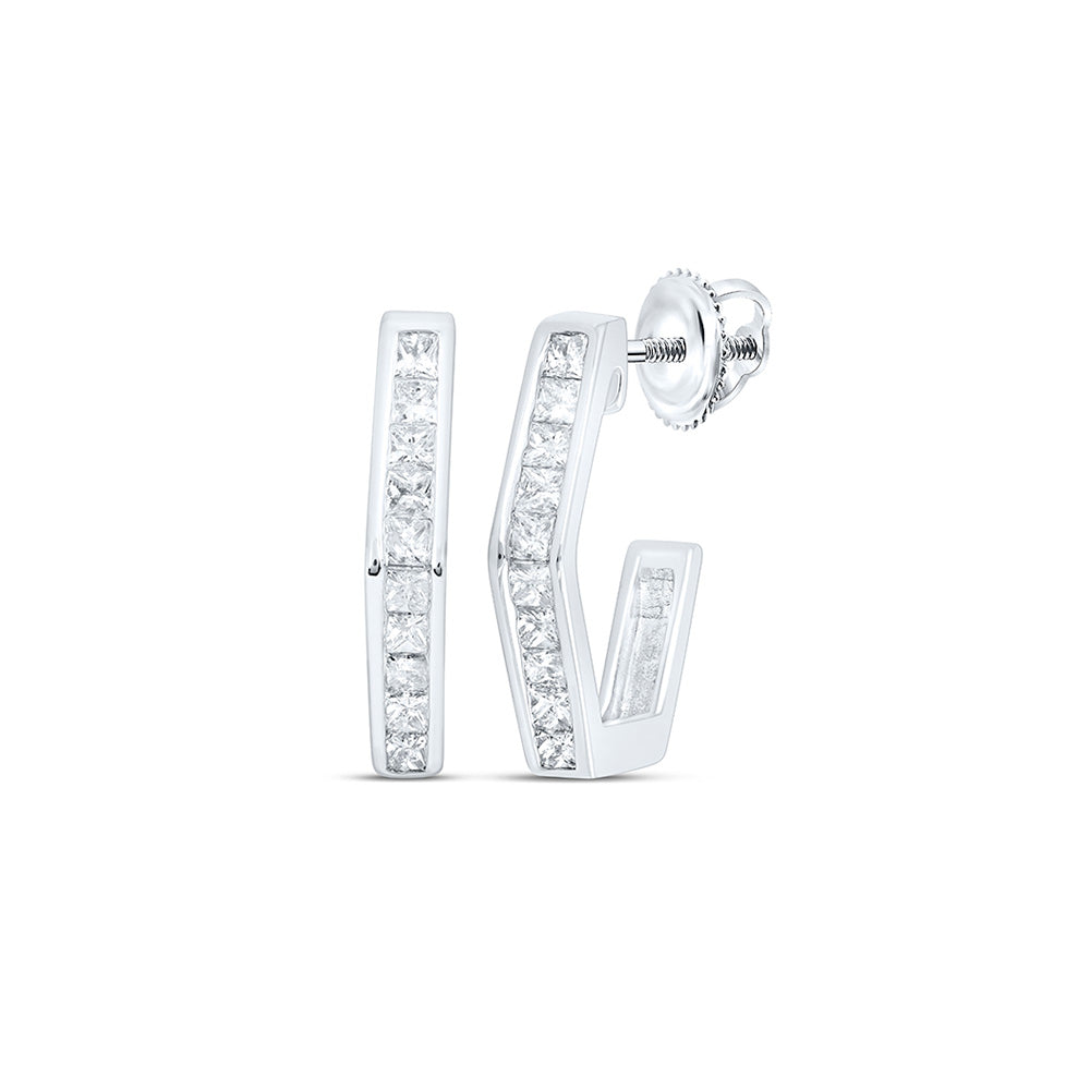 Earrings | 10kt White Gold Womens Princess Diamond Half Hoop Earrings 1/2 Cttw | Splendid Jewellery GND