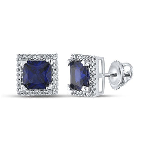 Earrings | 10kt White Gold Womens Princess Lab-Created Blue Sapphire Stud Earrings 2 Cttw | Splendid Jewellery GND