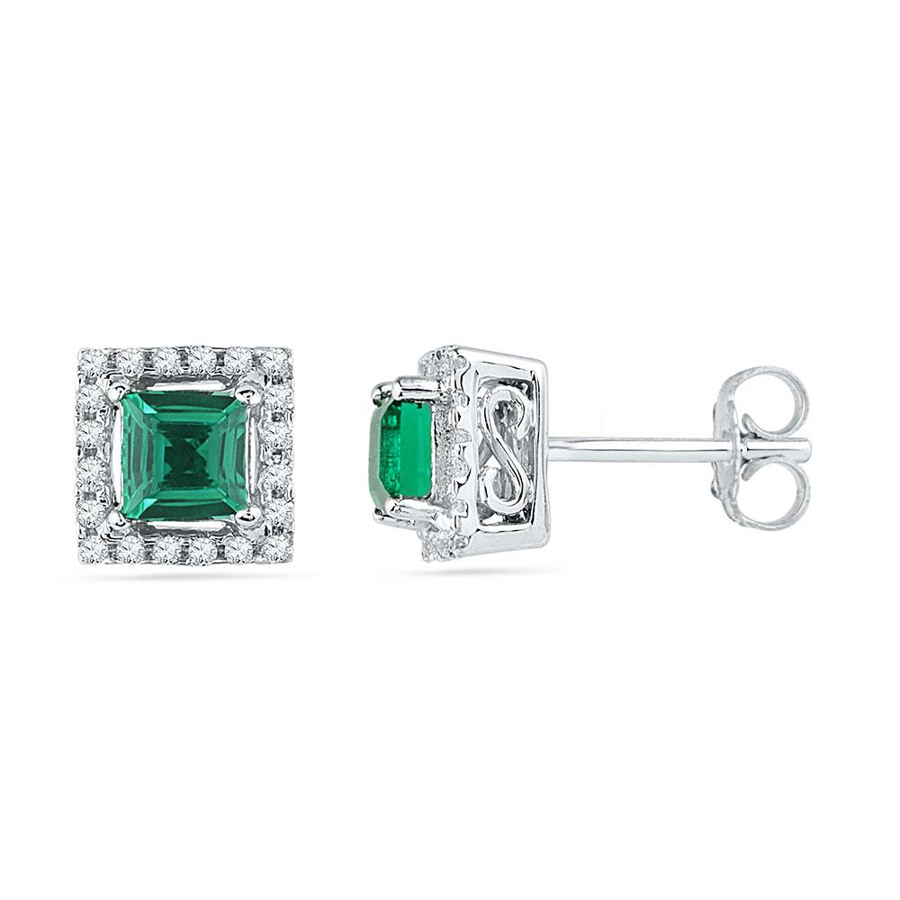 Earrings | 10kt White Gold Womens Princess Lab-Created Emerald Stud Earrings 1/8 Cttw | Splendid Jewellery GND