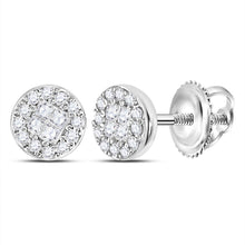 Load image into Gallery viewer, Sparkling Princess Round Diamond Cluster Earrings in 10kt White Gold  Top View from Splendid Jewellery