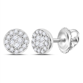 Sparkling Princess Round Diamond Cluster Earrings in 10kt White Gold  Top View from Splendid Jewellery