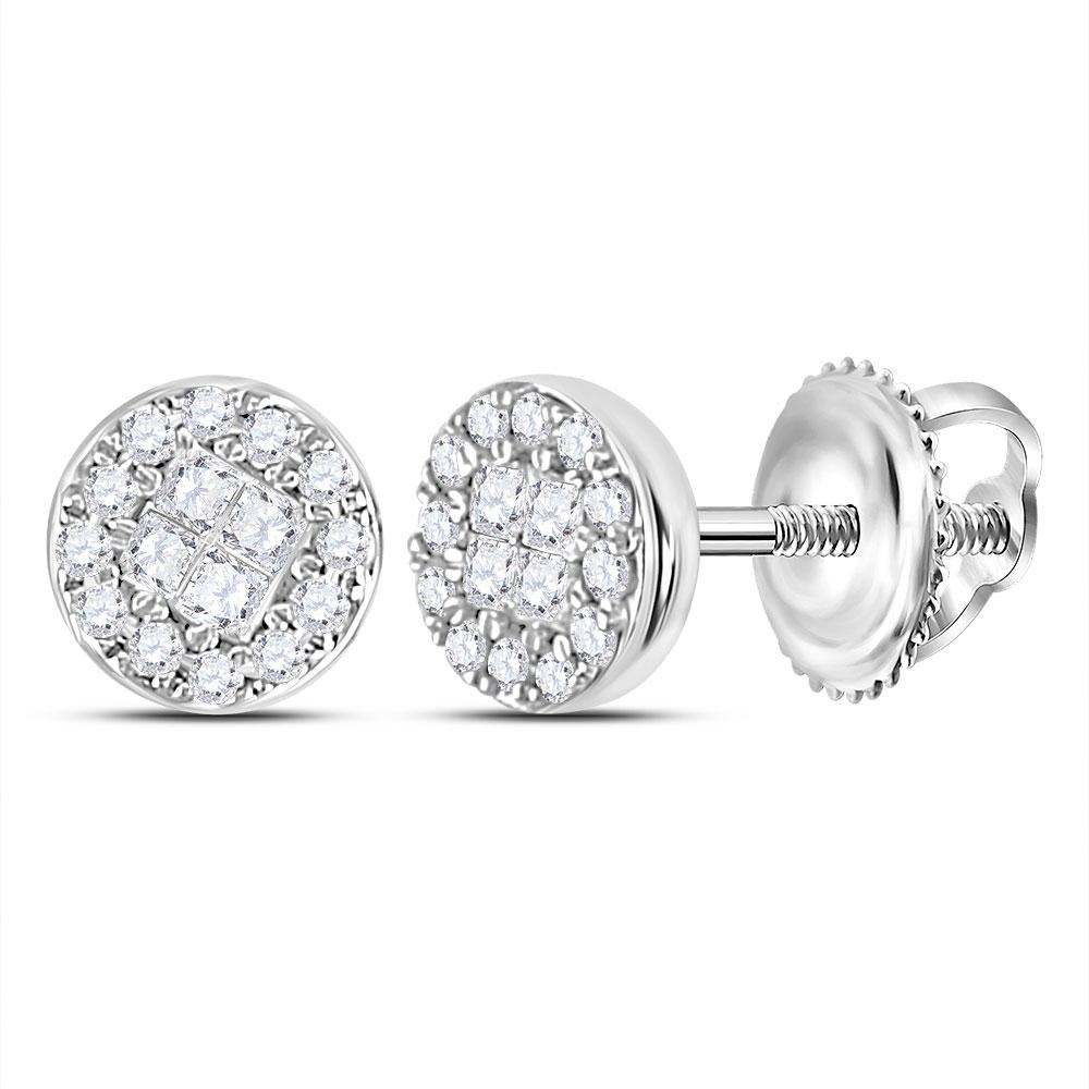 Earrings | 10kt White Gold Womens Princess Round Diamond Cluster Earrings 1/6 Cttw | Splendid Jewellery GND