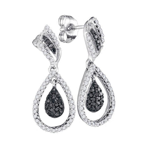 Earrings | 10kt White Gold Womens Round Black Color Enhanced Diamond Dangle Earrings 1/2 Cttw | Splendid Jewellery GND