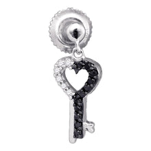 Load image into Gallery viewer, 10kt White Gold Key Heart Dangle Earrings with Enhanced Black Diamond Accent  Top View from Splendid Jewellery