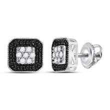 Load image into Gallery viewer, 10kt White Gold Womens Square Cluster Earrings with Black Color Enhanced Diamonds  Top View from Splendid Jewellery