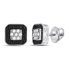 10kt White Gold Womens Square Cluster Earrings with Black Color Enhanced Diamonds  Top View from Splendid Jewellery