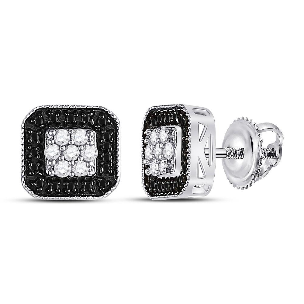Earrings | 10kt White Gold Womens Round Black Color Enhanced Diamond Square Cluster Earrings 1/4 Cttw | Splendid Jewellery GND