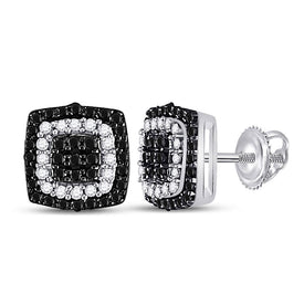 Captivating Black Diamond Square Cluster Earrings in 10kt White Gold Top view from the 10Kt White Gold Womens Round Black Color Enhanced Diamond Square Cluster Earrings 1 5 Cttwpin224103 collection by Splendid Jewellery