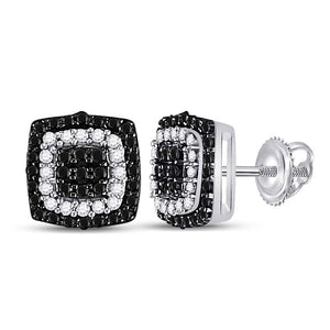 Earrings | 10kt White Gold Womens Round Black Color Enhanced Diamond Square Cluster Earrings 1/5 Cttw | Splendid Jewellery GND