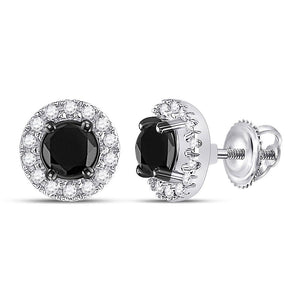Earrings | 10kt White Gold Womens Round Black Color Enhanced Diamond Stud Earrings 1 Cttw | Splendid Jewellery GND