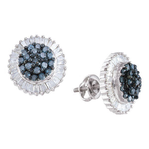 Earrings | 10kt White Gold Womens Round Blue Color Enhanced Diamond Cluster Earrings 1 Cttw | Splendid Jewellery GND