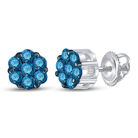 10kt White Gold Womens Round Blue Color Enhanced Diamond Cluster Earrings 1/2 Cttw | Oceanic Brilliance  Top View from Splendid Jewellery