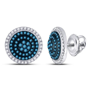 Earrings | 10kt White Gold Womens Round Blue Color Enhanced Diamond Concentric Cluster Earrings 1/2 Cttw | Splendid Jewellery GND