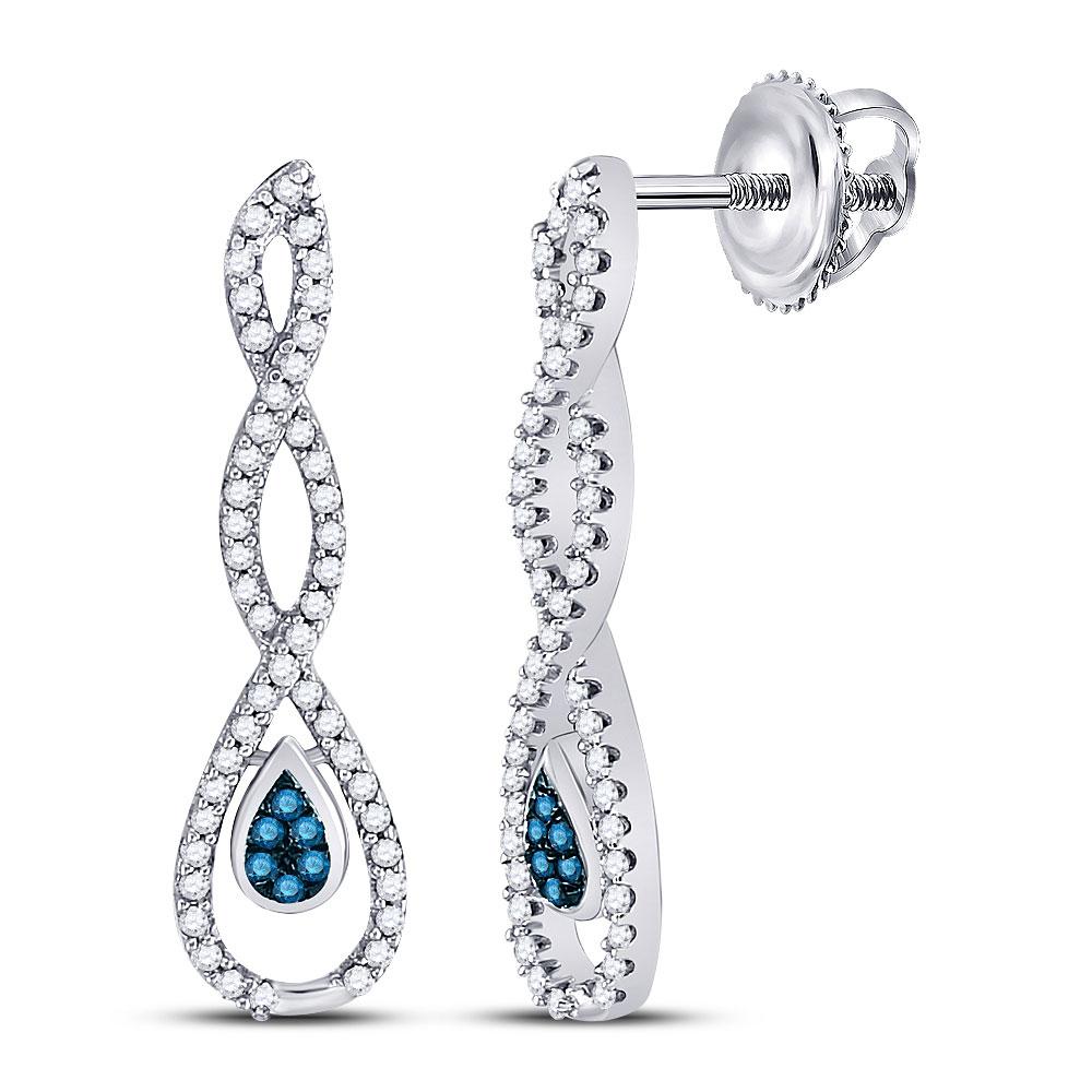 Earrings | 10kt White Gold Womens Round Blue Color Enhanced Diamond Dangle Earrings 1/4 Cttw | Splendid Jewellery GND