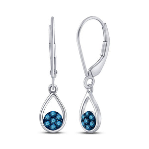 Earrings | 10kt White Gold Womens Round Blue Color Enhanced Diamond Dangle Earrings 1/5 Cttw | Splendid Jewellery GND