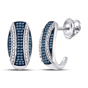 Earrings | 10kt White Gold Womens Round Blue Color Enhanced Diamond Half J Hoop Earrings 3/8 Cttw | Splendid Jewellery GND