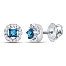 10kt White Gold Womens Round Blue Color Enhanced Diamond Halo Earrings 1/5 Cttw - Mesmerizing Azure Brilliance  Top View from Splendid Jewellery