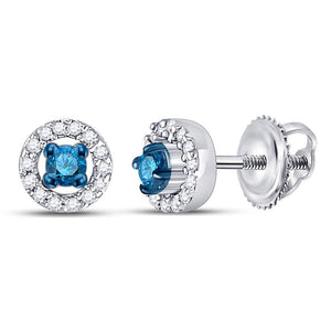 Earrings | 10kt White Gold Womens Round Blue Color Enhanced Diamond Halo Earrings 1/5 Cttw | Splendid Jewellery GND