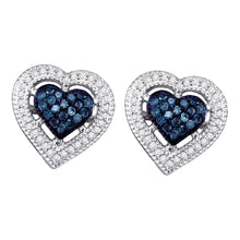 Load image into Gallery viewer, Heart of Blue: 10kt White Gold Womens Round Blue Color Enhanced Diamond Heart Earrings  Top View from Splendid Jewellery