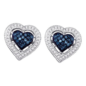 Heart of Blue: 10kt White Gold Womens Round Blue Color Enhanced Diamond Heart Earrings  Top View from Splendid Jewellery