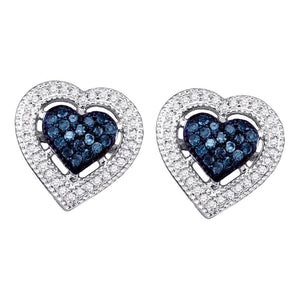 Earrings | 10kt White Gold Womens Round Blue Color Enhanced Diamond Heart Earrings 3/8 Cttw | Splendid Jewellery GND