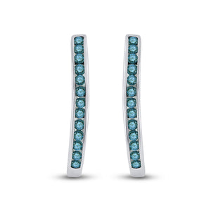 Earrings | 10kt White Gold Womens Round Blue Color Enhanced Diamond Hoop Earrings 1/4 Cttw | Splendid Jewellery GND