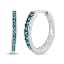 Load image into Gallery viewer, Blue Diamond Brilliance: 10kt White Gold Womens Round Blue Color Enhanced Diamond Hoop Earrings 1/4 Cttw Top view from the 10Kt White Gold Womens Round Blue Color Enhanced Diamond Hoop Earrings 1 4 Cttwpin60954 collection by Splendid Jewellery