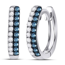 10kt White Gold Womens Round Blue Color Enhanced Diamond Huggie Earrings 1/5 Cttw | Oceanic Brilliance  Top View from Splendid Jewellery