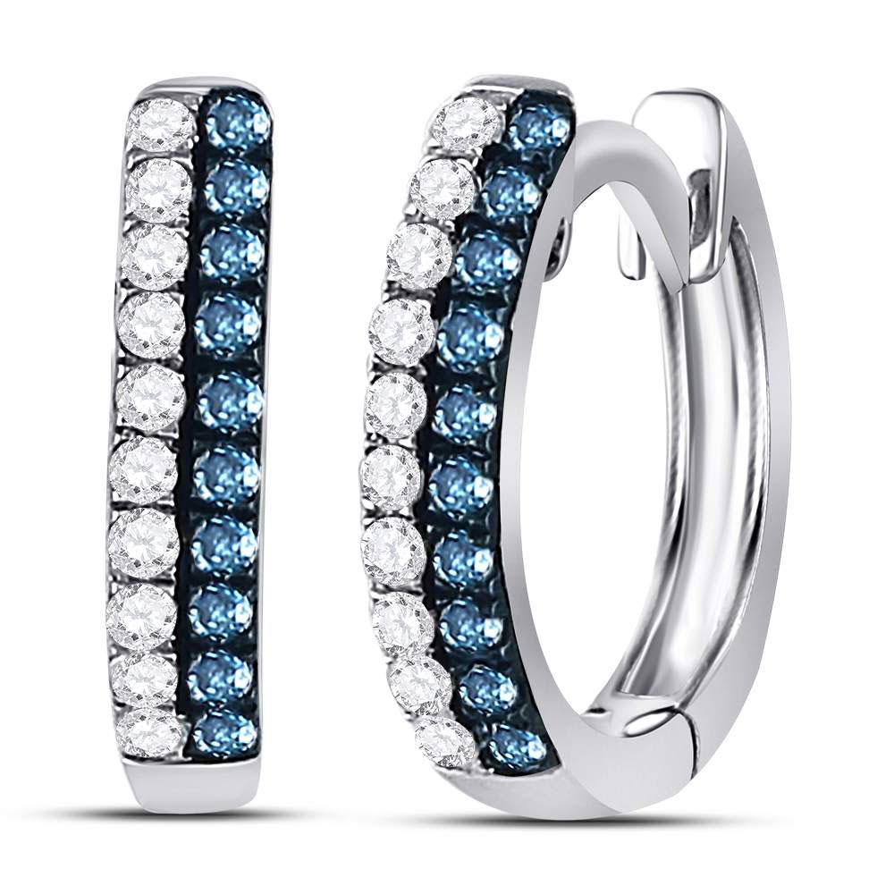 Earrings | 10kt White Gold Womens Round Blue Color Enhanced Diamond Huggie Earrings 1/5 Cttw | Splendid Jewellery GND