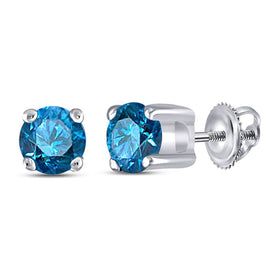 Captivating Blue Diamond Stud Earrings in 10kt White Gold  Top View from Splendid Jewellery