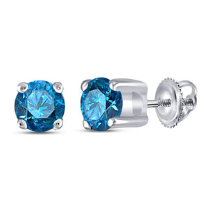 Earrings | 10kt White Gold Womens Round Blue Color Enhanced Diamond Solitaire Stud Earrings 1/4 Cttw | Splendid Jewellery GND