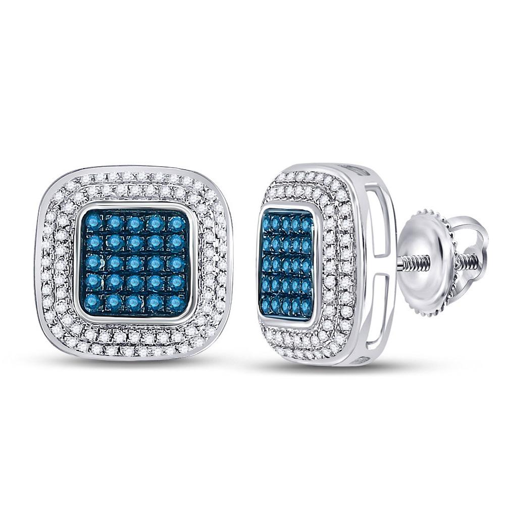 Earrings | 10kt White Gold Womens Round Blue Color Enhanced Diamond Square Cluster Earrings 1/2 Cttw | Splendid Jewellery GND