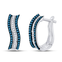 Load image into Gallery viewer, Blue Diamond Striped Hoop Earrings in 10kt White Gold - Mesmerizing Elegance for Every Occasion  Top View from Splendid Jewellery