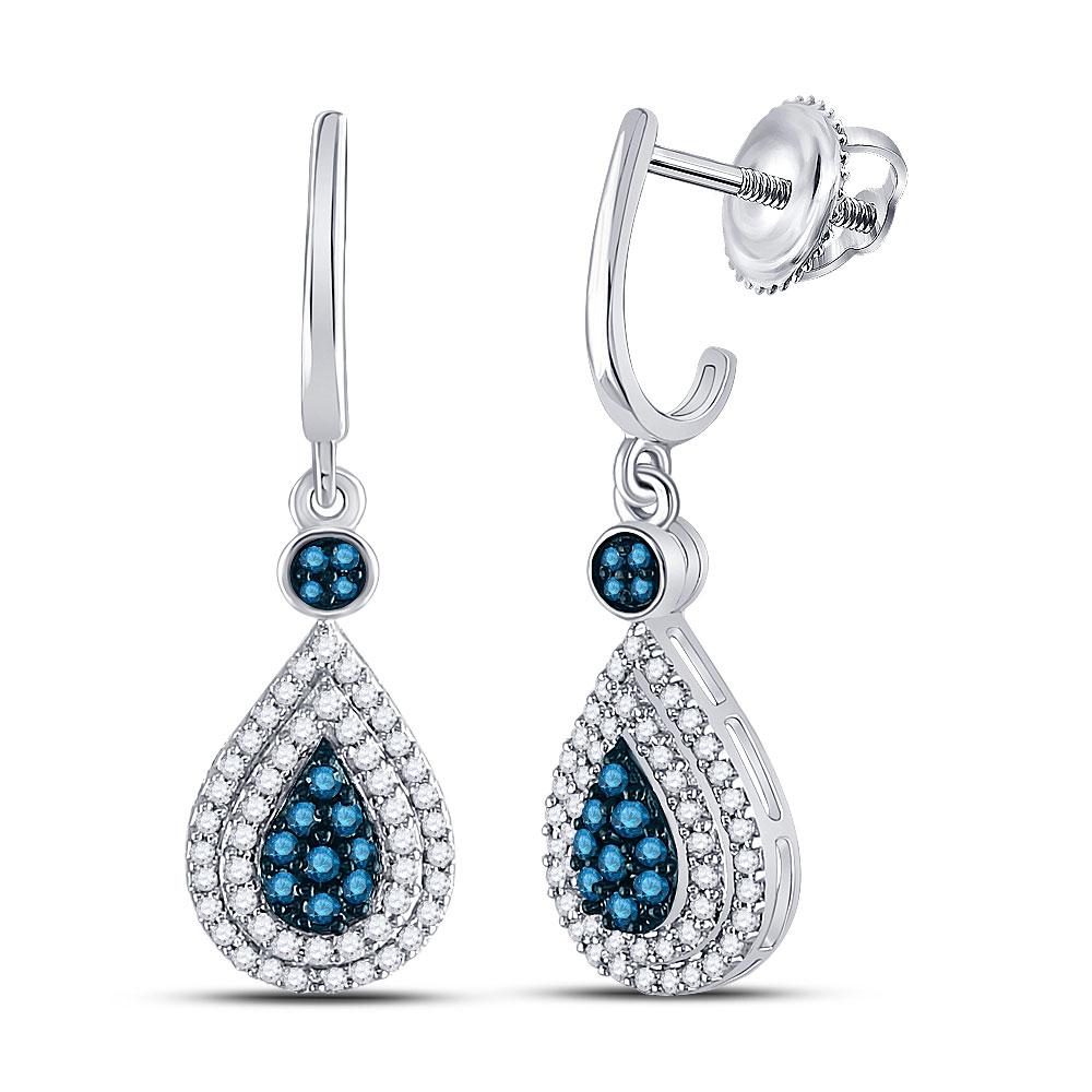 Earrings | 10kt White Gold Womens Round Blue Color Enhanced Diamond Teardrop Dangle Earrings 1/2 Cttw | Splendid Jewellery GND