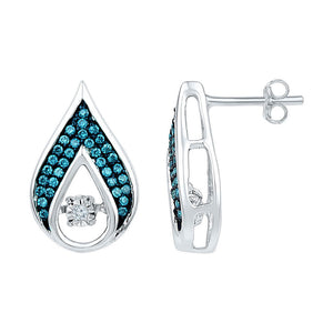 Earrings | 10kt White Gold Womens Round Blue Color Enhanced Diamond Teardrop Earrings 1/4 Cttw | Splendid Jewellery GND