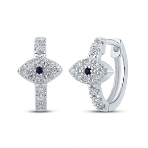 Earrings | 10kt White Gold Womens Round Blue Sapphire Diamond Hoop Earrings 1/4 Cttw | Splendid Jewellery GND
