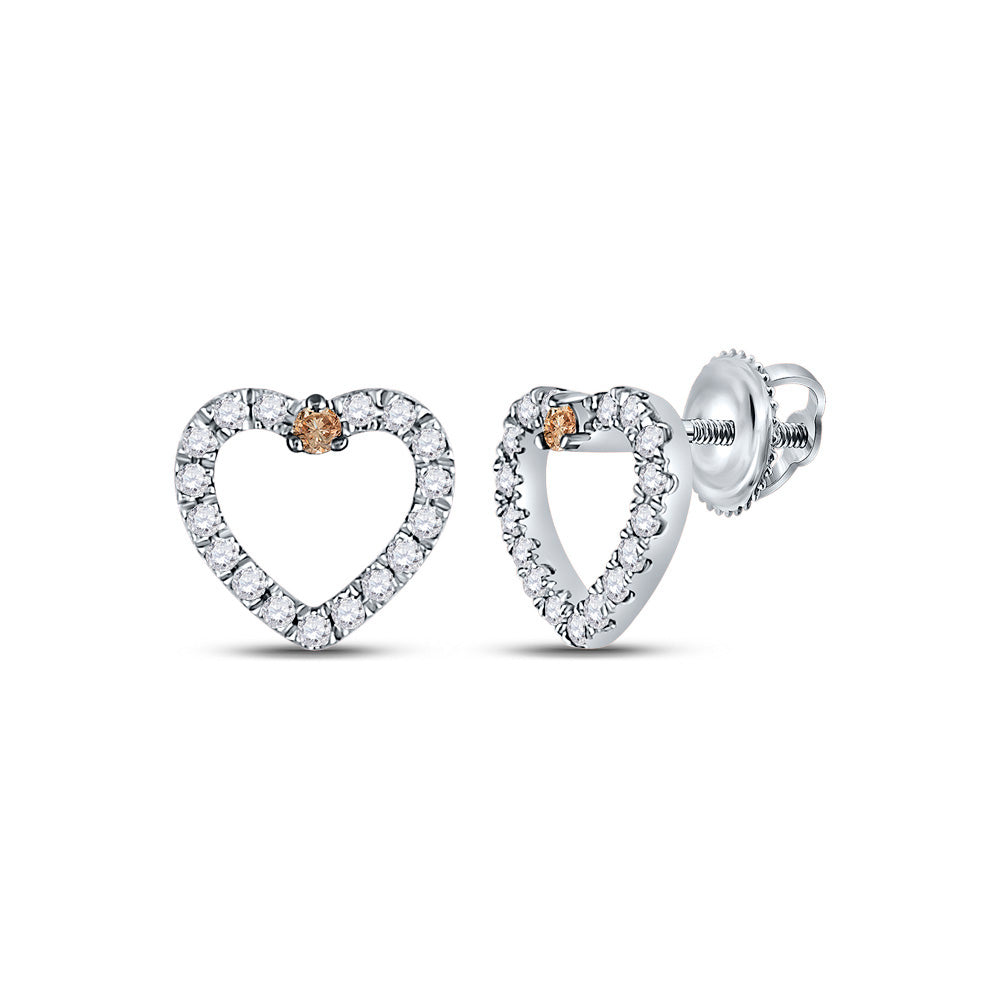 Earrings | 10kt White Gold Womens Round Brown Diamond Heart Earrings 1/6 Cttw | Splendid Jewellery GND